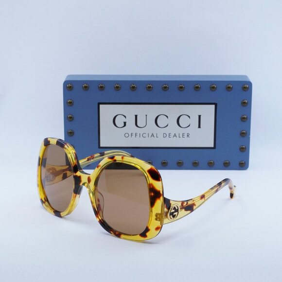 Gucci GG1235S 002 Square Sunglasses - Shiny Yellow Spotted Havana - Picture 1 of 11